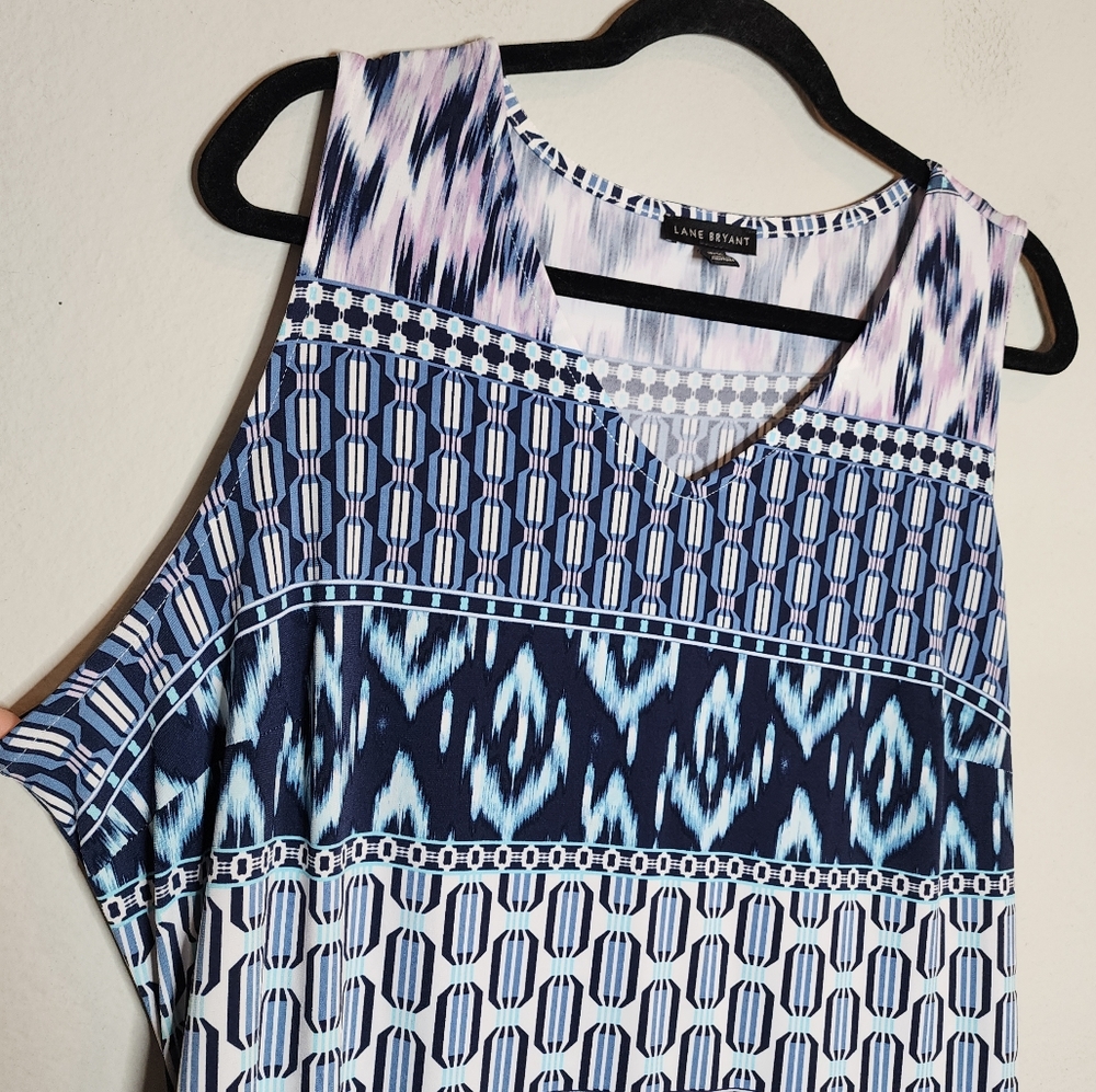 Lane Bryant Sleeveless Belted High-Low Midi Dress Stretchy Blue Pink 18/20 2X - Picture 2 of 14